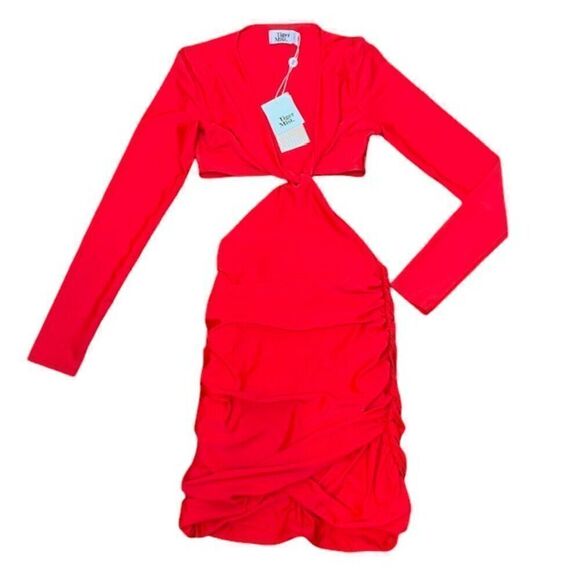 NWT Tiger Mist Kya Dress Ruched Bodycon Red Sexy Bare Midriff Size Small - Picture 3 of 12
